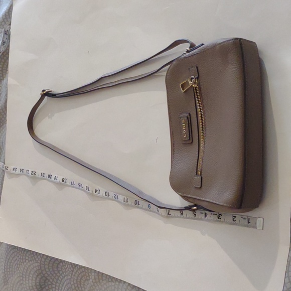 Lodis tan leather crossbody purse with zippered outer pocket & gold hardware - Picture 1 of 11